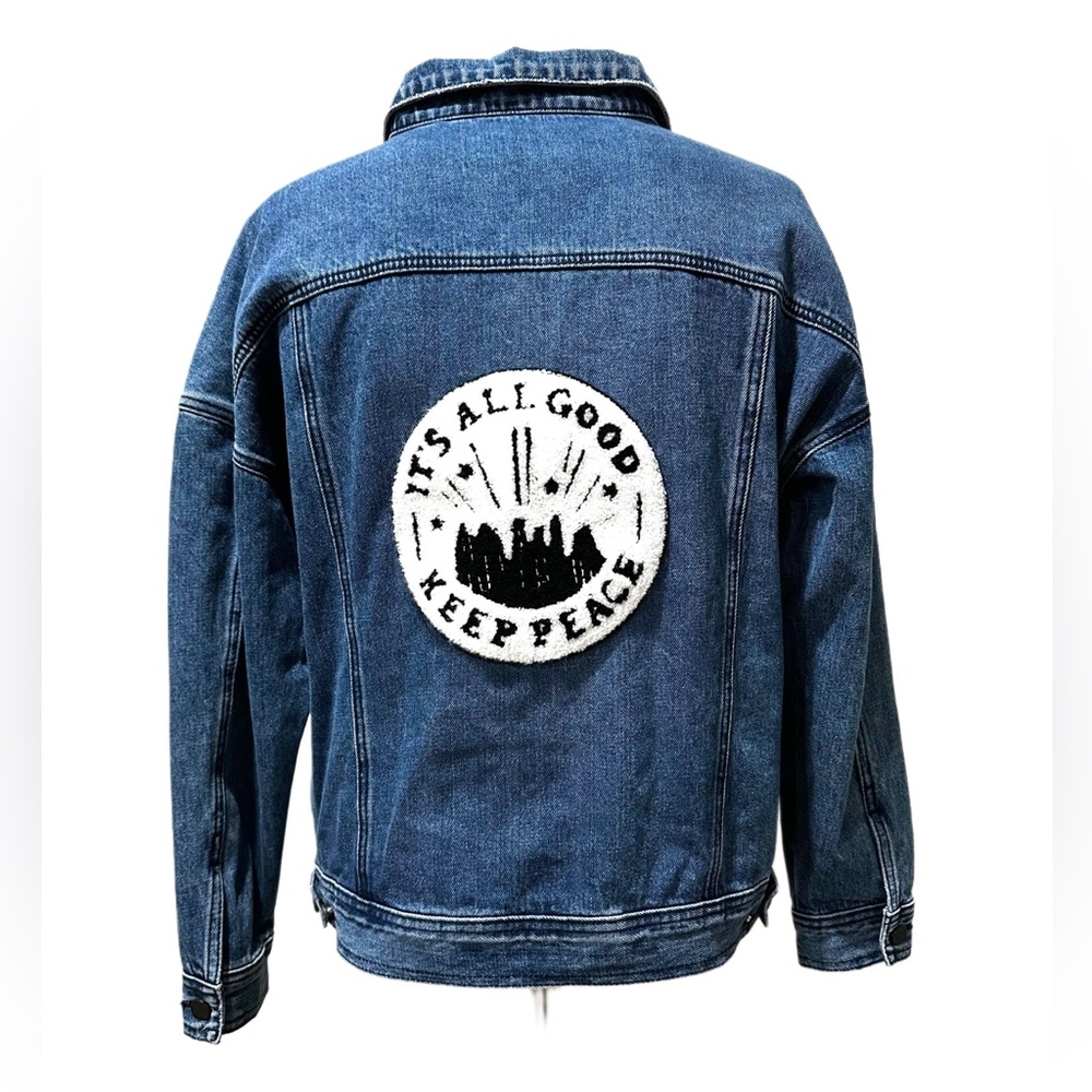 DENIM STATEMENT For The Republic Dark Blue Jacket with Text Detail Peace medium